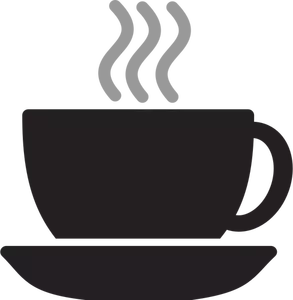 Vector drawing of steaming coffee or tea cup with saucer