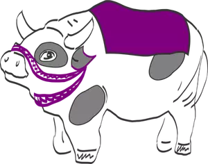 Vector illustration of cow with purple saddle
