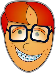 Clip-art vector de cara de nerd com óculos e dentes de prótese