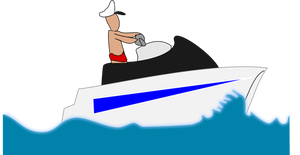 Immagine dell'uomo in costume da bagno su una barca per il tempo libero