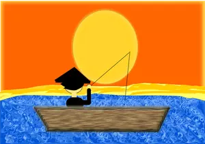 Fishing under sunset vector image