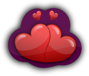 Vektorgrafiken von vier liebende Herzen in einer lila Blase