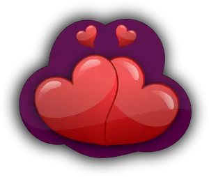 Vektorgrafiken von vier liebende Herzen in einer lila Blase