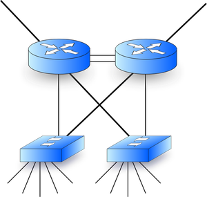Vector graphics of network diagram with two routers and two switches