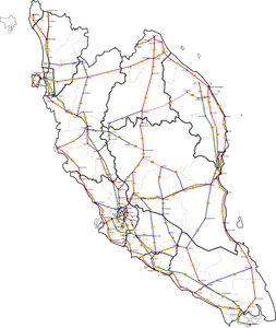 Peninsular Malesia tärkeimmät reitit kartta