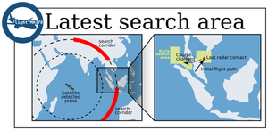 Image vectorielle de carte infographique de la recherche de l'avion malaisienne manquante