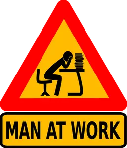 Man at intellectual work board sign