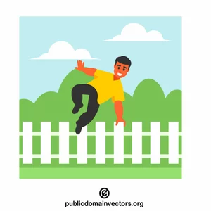 رجل يقفز فوق السياج