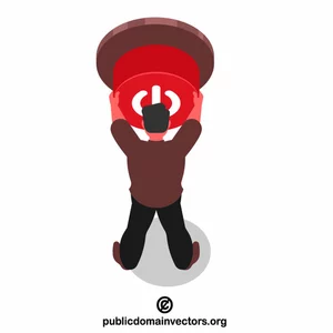 A man is pressing a red button