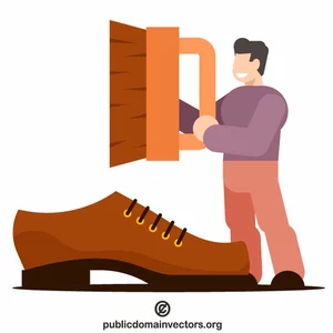 Man polishes shoes