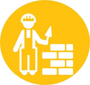 Yellow bricklayer pictogram