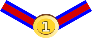 Immagine vettoriale della medaglia d'oro con nastro rosso e blu