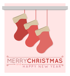 Immagine vettoriale di tre calze di Natale su un biglietto d'auguri