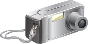 Vector clip art of old digital camera with carrying strap