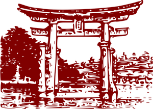 Miyajima Torii dalam merah vektor ilustrasi