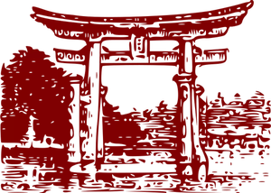 Miyajima Torii în ilustraţie vectorială roşu