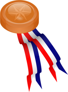 Medallón de bronce con dibujo vectorial de cinta azul, blanco y rojo