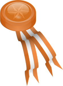 Vector clip art of bronze medallion with orange ribbons