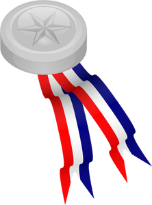 Medallon de plata con imagen vectorial de cinta azul, blanco y rojo