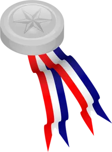 Medalhão de prata com imagem vetorial de fita azul, branco e vermelho