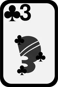 Three of Clubs funky playing card vector drawing