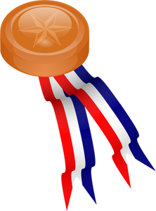 Brązowy medal z rysunek wektor wstążka niebieski, biały i czerwony