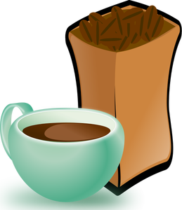 Vektorbild gröna kopp kaffe med säck kaffebönor