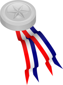 Stříbrná medaile s modrá, bílá a červená stuha vektorové ilustrace