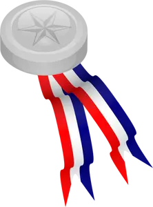 Silver medal with blue, white and red ribbon vector illustration