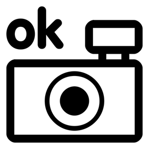 Vektoripiirustus valokuvakamerasta mustavalkoinen OK-kuvake