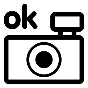 Dessin de l'icône OK de caméra noir et blanc photo vectoriel