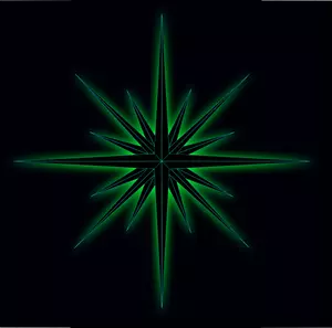 Vector illustration of glowing green star on black background