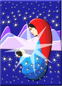 Holy Mary holding baby Jesus under stars vector illustration