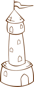 Disegno dell'icona mappa gioco gioco di ruolo per una torre rotonda con una bandiera vettoriale