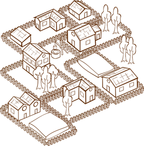 Immagine vettoriale di ruolo gioca sull'icona della mappa di gioco per un villaggio