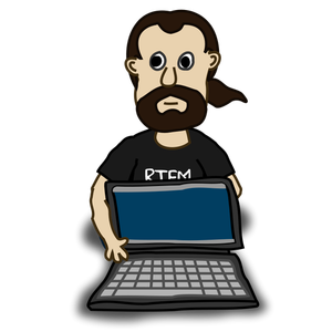 Personaj de benzi desenate cu o imagine de vector de laptop