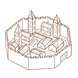 Oraş în pereţi RPG hartă simbol vector imagine