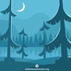 Skoglandskap om natten