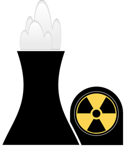 Nucleaire plant zwarte en gele illustraties