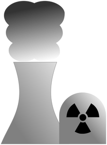 Vektor Klipart jaderné energie rostlin ve stupních šedi znamení