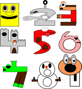 Illustraties van cartoon dierlijke nummer van 1 tot en met 9