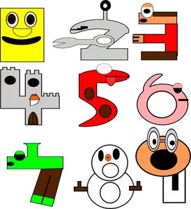 Clip-art do número de animais dos desenhos animados de 1 a 9