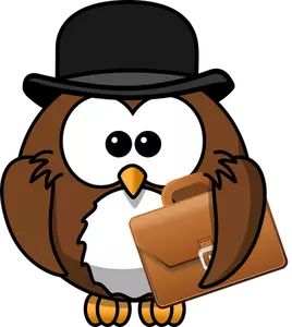 Owl with hat and briefcase