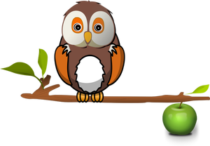 Owl on apple branch vector clip art