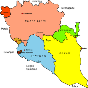 Mapa de Pahang, na Malásia