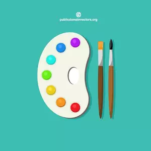 Paint brushes and paint palette vector