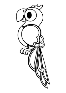 Perroquet avec une longue queue en image vectorielle noir et blanc