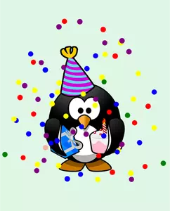 Grafica vectoriala de carte de ziua de nastere pinguin colorat