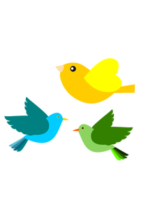 Miniaturi de trei diferite de păsări care zboară