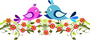 Imagen de dos lindos pájaros volando entre las flores